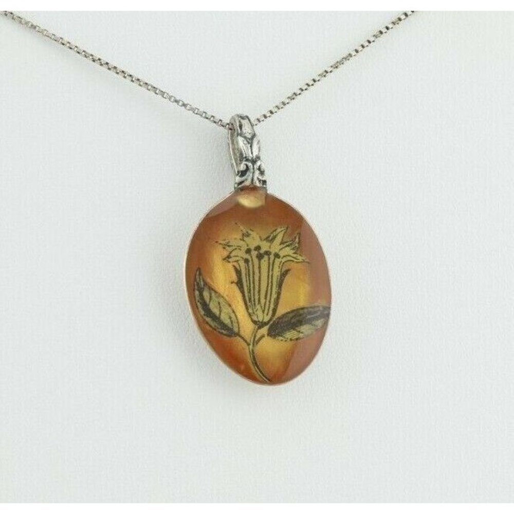 Sterling Silver Acrylic Flower Spoon Necklace 19.5 inch chain - Picture 5 of 9